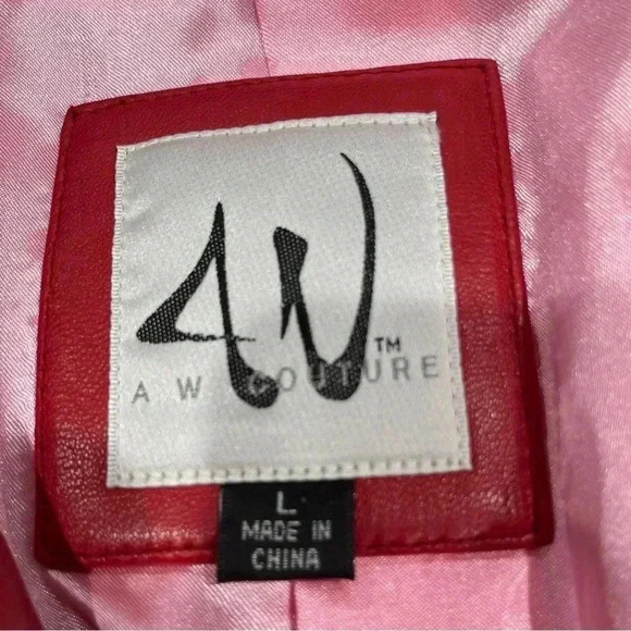 Red Leather Jacket, zip front with pockets EUC - Picture 4 of 8